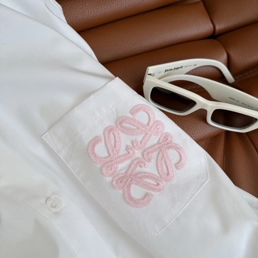 Loewe White Spring Shirt with Pink Logo - Picture 7 of 9
